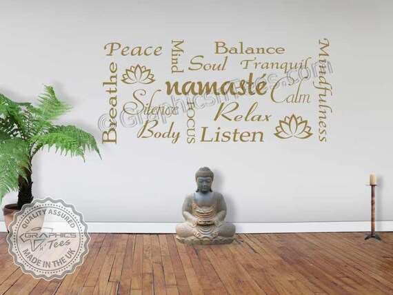 Namaste Yoga Quote Wall Sticker Montage Meditation Wall Art Montage With Lotus Flowers