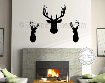 3 Elegant Stags Heads Wall Sticker, Wall Mount, Home Wall Art Decal