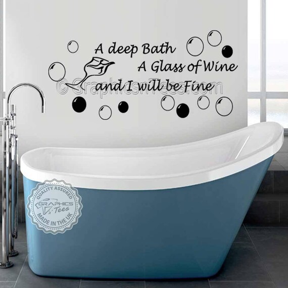 Bathroom Wall Sticker Quote Deep Bath Glass Of Wine With Etsy