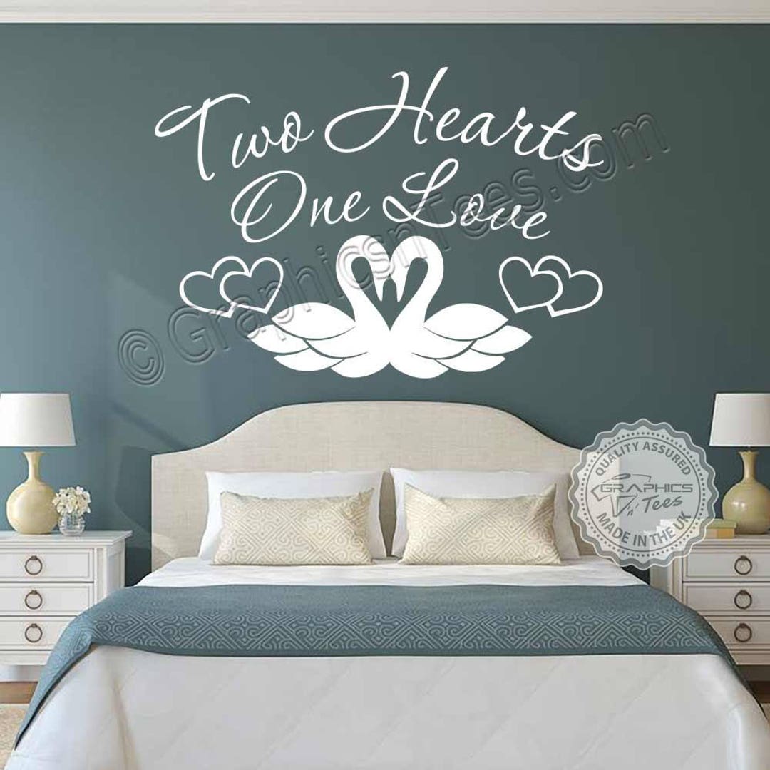 Romantic Bedroom Wall Stickers Two Hearts One Love Quote for Bedrooms Wall Art Decor Decals With ...