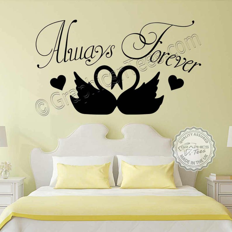 Always Forever Romantic Bedroom Wall Sticker Love Quote Wall Decor Decal with Swans