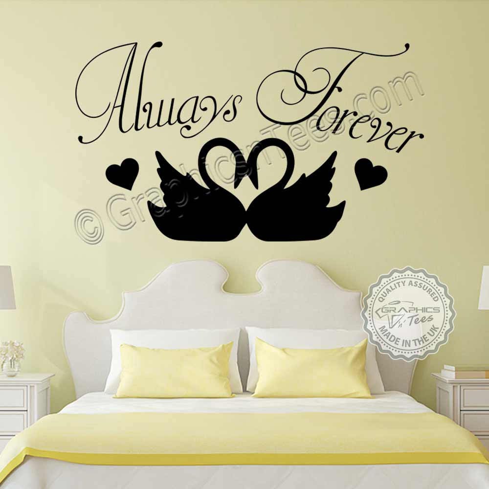 Always Forever Romantic Bedroom Wall Sticker Love Quote Wall Decor Decal With Swans Etsy