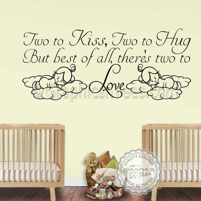 nursery wall sticker for twins baby boys girls two to love | etsy