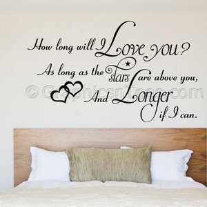 How Long Will I Love You, Bedroom Nursery Wall Sticker Quote with Hearts