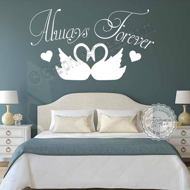 Always Forever Romantic Bedroom Wall Sticker Love Quote Wall Decor Decal with Swans