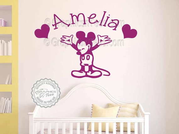 personalised mickey mouse wall sticker baby boy girl nursery | etsy