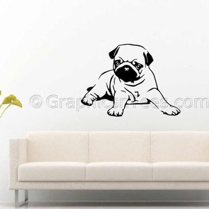 Cute Pug Puppy Dog Wall Sticker, Lying Down Pug Puppy, Home Mural Wall Decal