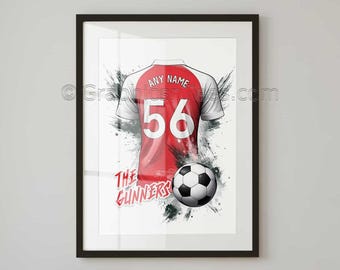 Arsenal Poster Print, Inspired By The 25/26 Shirt Design, Personalised With Any Name & Number
