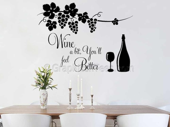 kitchen wall sticker quote wine a bit dining room home wall | etsy