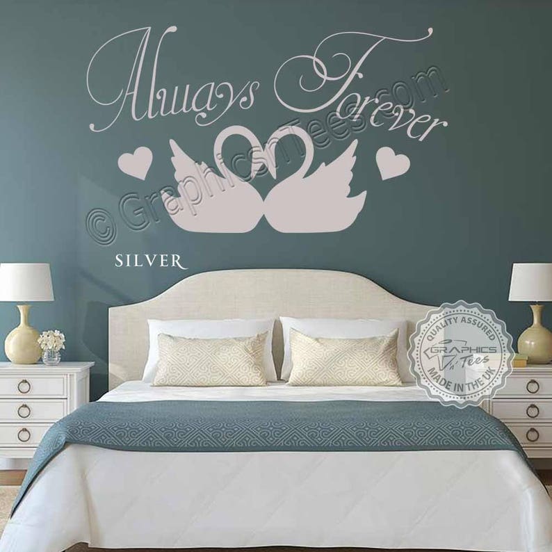 Always Forever Romantic Bedroom Wall Sticker Love Quote Wall Decor Decal with Swans