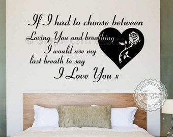 Bedroom Wall Sticker Quote, Loving You & Breathing, I Love You Romantic Wall Quote Decor Decal