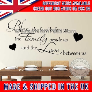 Bless The Food Before Us Inspirational Family Wall Sticker Quote Kitchen Dining Room Wall Art Decor Decals