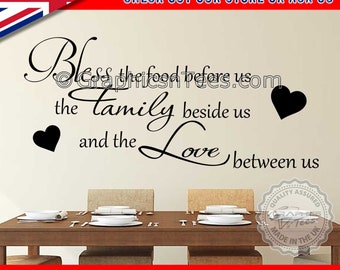 Bless The Food Before Us Inspirational Family Wall Sticker Quote Kitchen Dining Room Wall Art Decor Decals