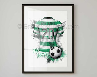Celtic Poster Print, Inspired By The 25/26 Shirt Design, Personalised With Any Name & Number