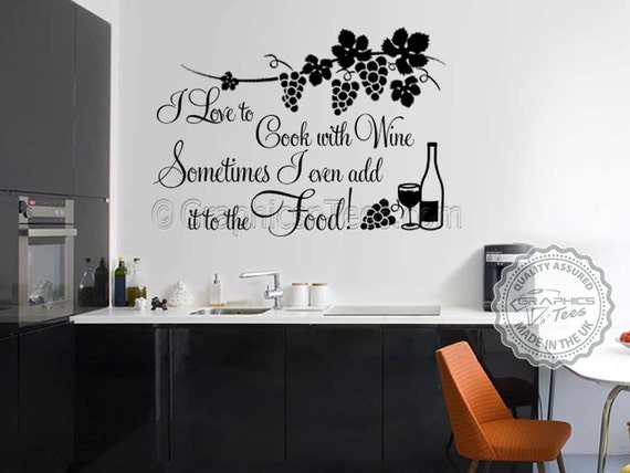 kitchen wall sticker cook with wine funny kitchen cooking | etsy