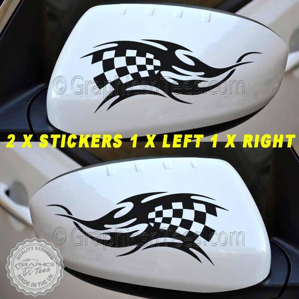 Tribal Checker Flag Chequered Racing Flag Car Wing Mirror Stickers X 2