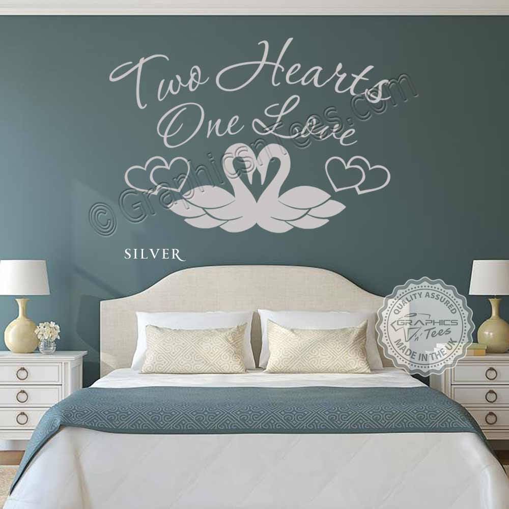 Chambre romantique Wall Stickers deux coeurs un amour citation pour chambres  à coucher Art déco Stickers muraux avec des cygnes -  France