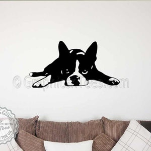 Cute Boston Terrier Puppy Dog Wall Sticker, Home Mural Wall Decal