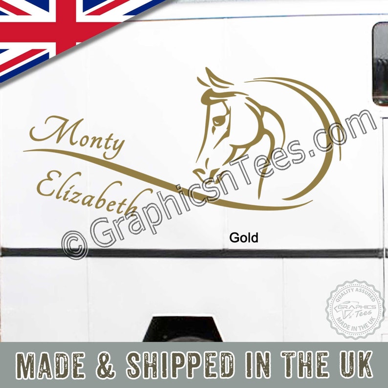 Personalised Horsebox Graphics Horses Head Horse Trailer Vinyl Decals Stickers x 2 one Left one Right image 2