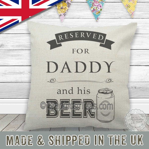 Reserviert für Papa und Bier Spaß Zitat gedruckt auf Qualität Leinen strukturierte Creme Kissenbezug ideal Vatertag Geburtstagsgeschenk