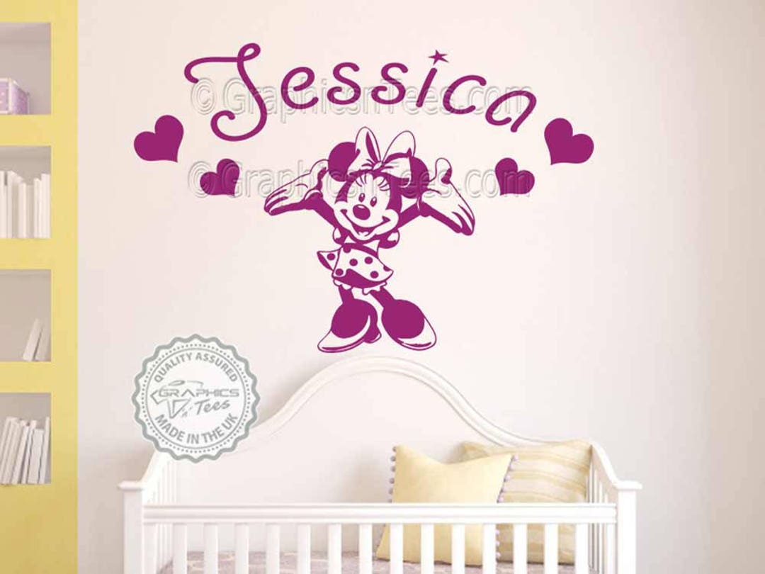 Personalised Minnie Mouse Wall Sticker, Baby Boy Girl Nursery Bedroom