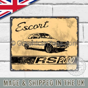 Metal Garage Signs Personalised, Vintage Signs for Garage, Retro Tin Signs, Vintage Metal Signs, Vintage Tin Signs, MK1 Ford Escort RS2000