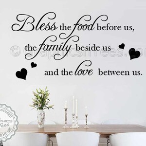 Family Wall Sticker, Inspirational Quote, Bless The Food Before Us, Kitchen, Dining Room Home Wall Decal