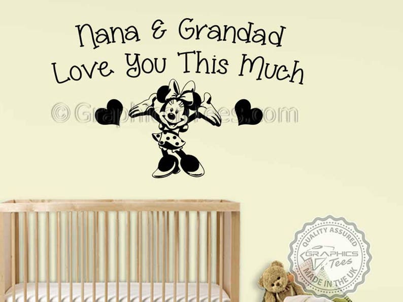 Baby Girl Bedroom Wall Stickers Minnie Mouse Wall Decor Decal Nana /& Grandad Love You Quote Nursery Wall Sticker