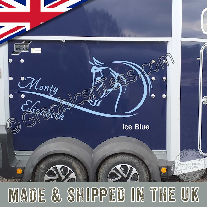 Personalised Horsebox Graphics Horses Head Horse Trailer Vinyl Decals Stickers x 2 one Left one Right image 5