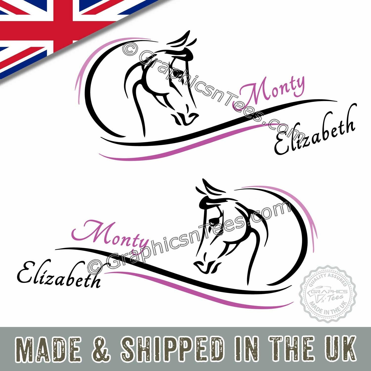 2 x Horsebox Stickers 2 Colours Horses Head Personalised Horse Trailer Vinyl Graphic Decals in Two Colors