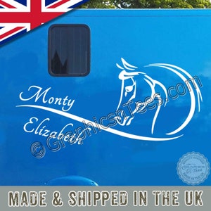 Personalised Horsebox Graphics Horses Head Horse Trailer Vinyl Decals Stickers x 2 one Left one Right image 1