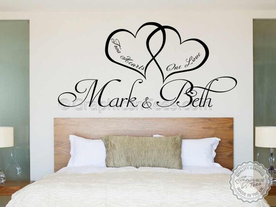 Personalised Bedroom Wall Sticker Two Hearts One Love Romantic Love Quote With Hearts