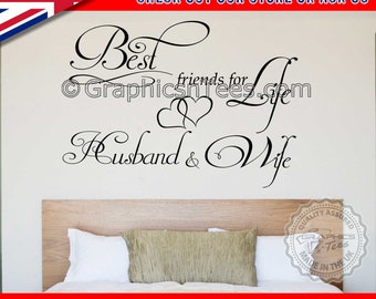 Best Friends For Life Husband & Wife Quote, Romantic Bedroom Wall Art Sticker Decor Decal