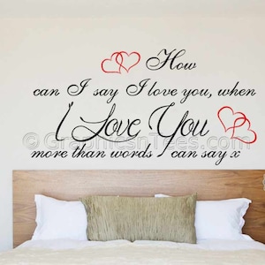 Bedroom Wall Sticker, &#39;I Love You More Than Words&#39;, Romantic Love Quote, Home Wall Decal