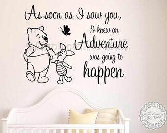 Nursery Wall Sticker Quote, Winnie The Pooh & Piglet, Adventure Going To Happen, Baby Boy Girls Bedroom Wall Decal