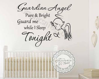 Guardian Angel Nursery Wall Sticker Baby Boy Girls Bedroom Wall Quote Decor Decal with Praying Angel
