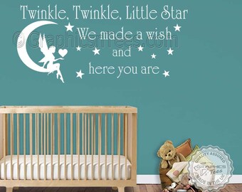 Twinkle Twinkle Little Star Nursery Wall Sticker Quote Baby Boys Girls Bedroom Wall Decor Decal with Fairy Swinging on the Moon