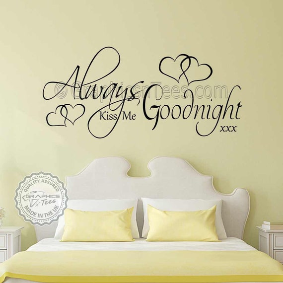 Always Kiss Me Goodnight Romantic Bedroom Wall Stickers Love Quote With Hearts And Kisses Home Wall Art Decor Decal