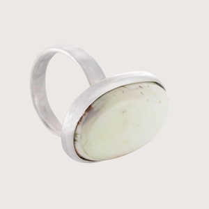 Cream, Mook Jasper, Oval Ring. Simple clean lines ring ideal for evening wear, the perfect gift for any occasion image 1