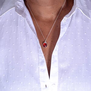 Ruby Necklace: Sterling Silver Pendant; Classic Oval Necklace and chain