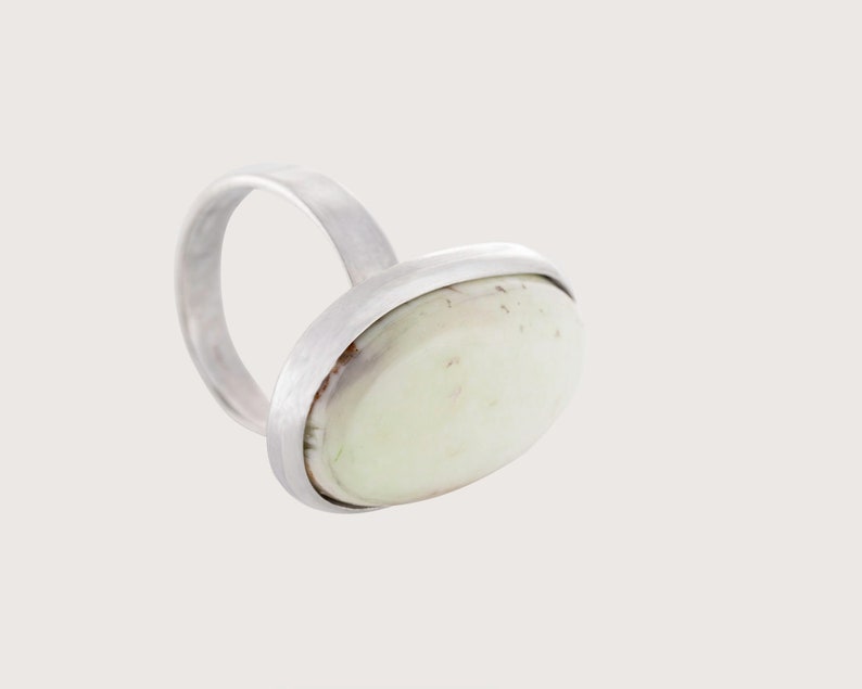 Cream, Mook Jasper, Oval Ring. Simple clean lines ring ideal for evening wear, the perfect gift for any occasion image 1