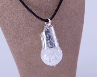 Modern and unique sterling silver silver cracked quartz necklace. Looks great worn with black, Ideal gift for for summer.