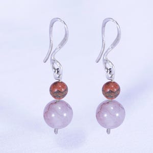 Silver, Round Rose Quartz  and Unakite Earrings. These stunning earrings will add a touch of glamour to any outfit