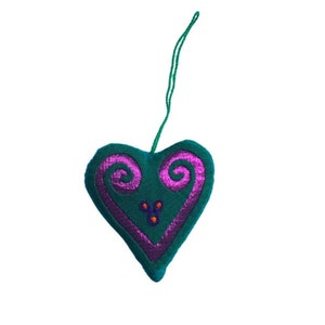 Heart Ornament | Hmong | Paj Ntaub | One-sided Embroidery | Lamé and Felt Fabrics