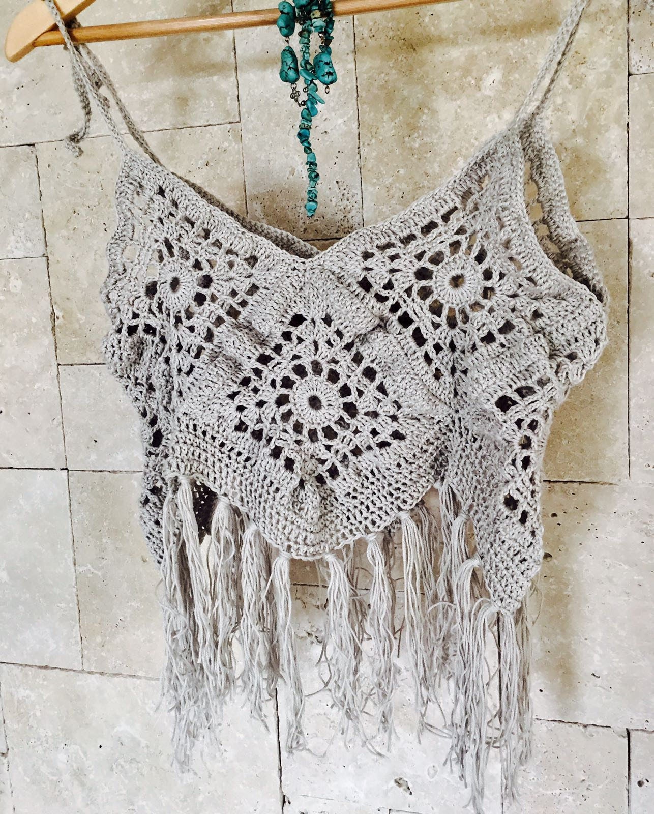 Crochet Off-White Fringe Top Summer top Tank top | Etsy