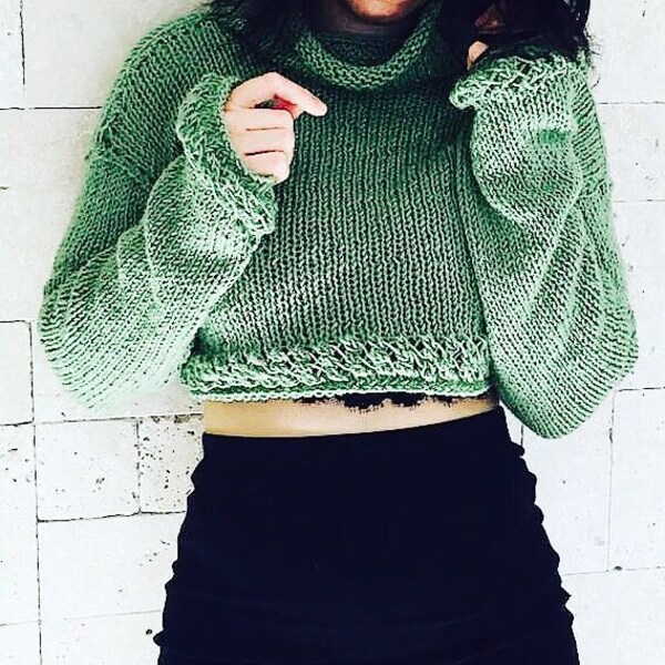 Sweater , Green Chunky Sweater, Women's Sweater, Women's Green Chunky Oversized Sweater.
