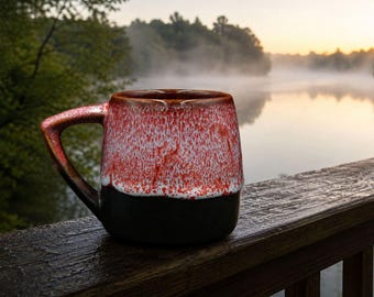 Handmade Ceramic Mug 14 oz, Red White Pottery Coffee Cup, Artisan Stoneware Mug, Rustic Tea Cup, Large Handmade Mug, Unique Pottery Gift