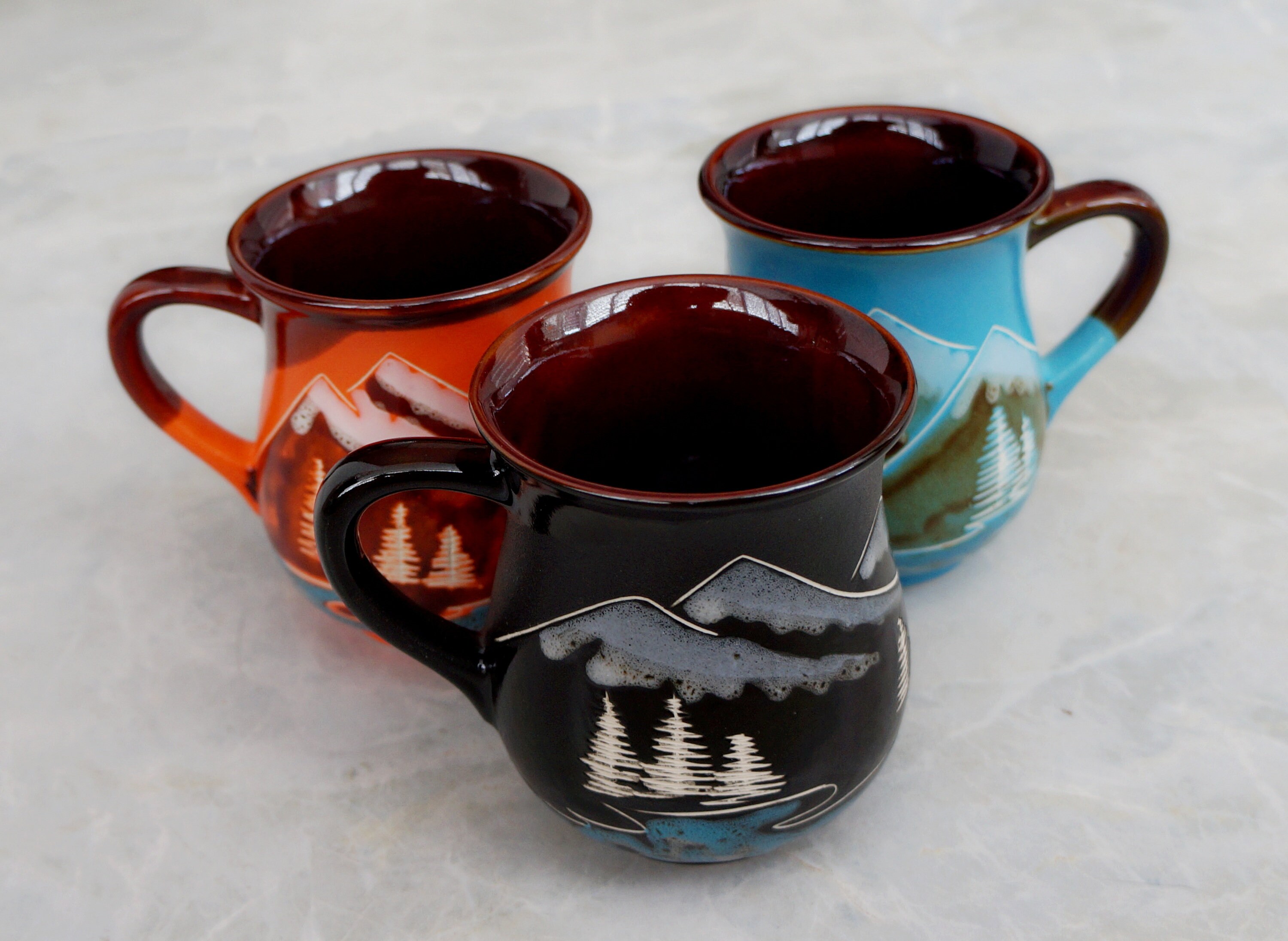 Handmade stoneware mug Mountain mug set of 3 ceramic coffee Etsy