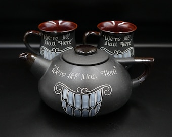 Handmade tea set ceramic gift for couple Cat smile teapot Funny tea set Gift for fan Smile decor