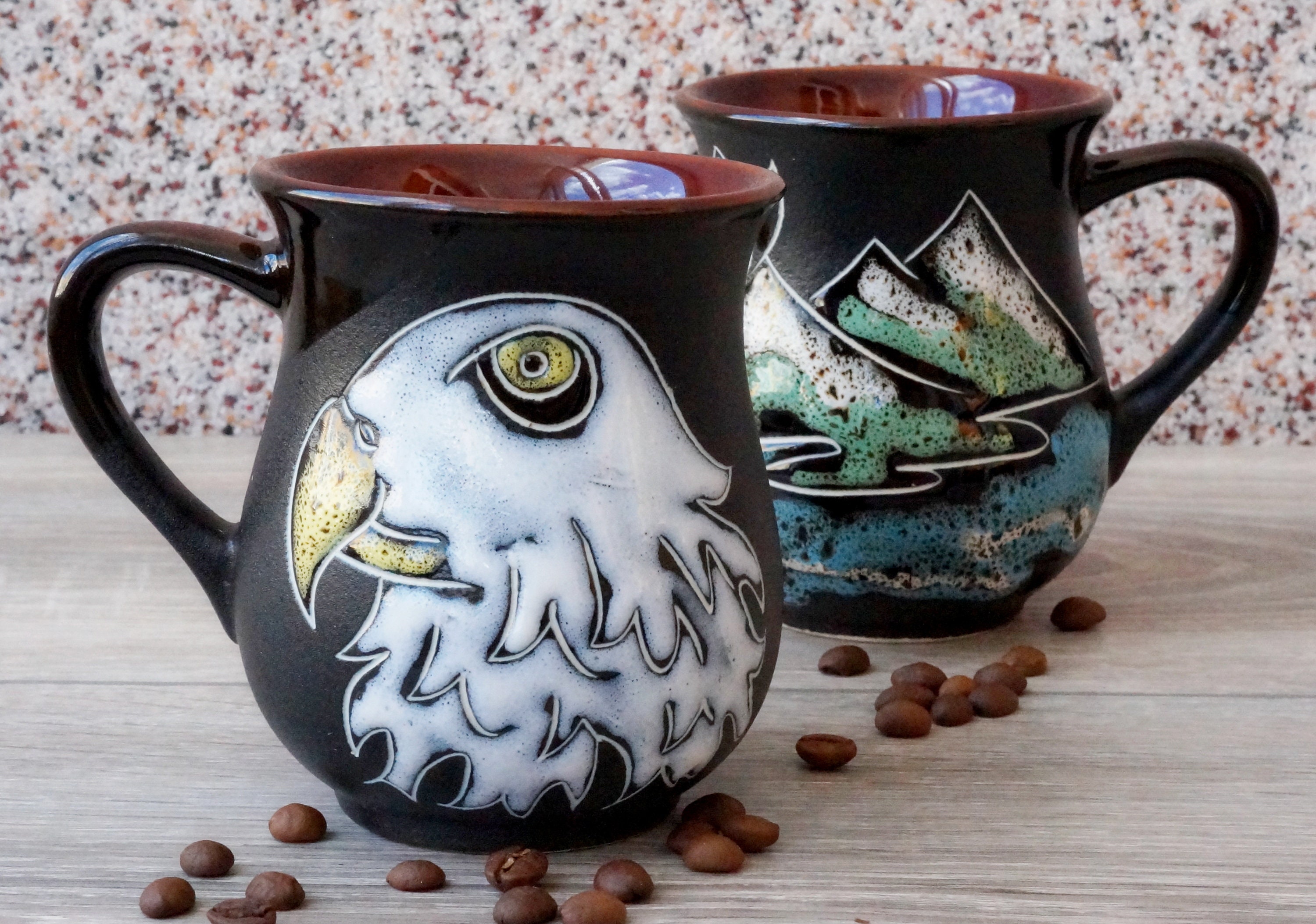 Rainbow Ceramic Mug Set of 2, Cappuccino Ceramic Cup 6.5 Oz, Stoneware Mug,  Tea Cup, Coffee Accessories Gift , Christmas Gifts 